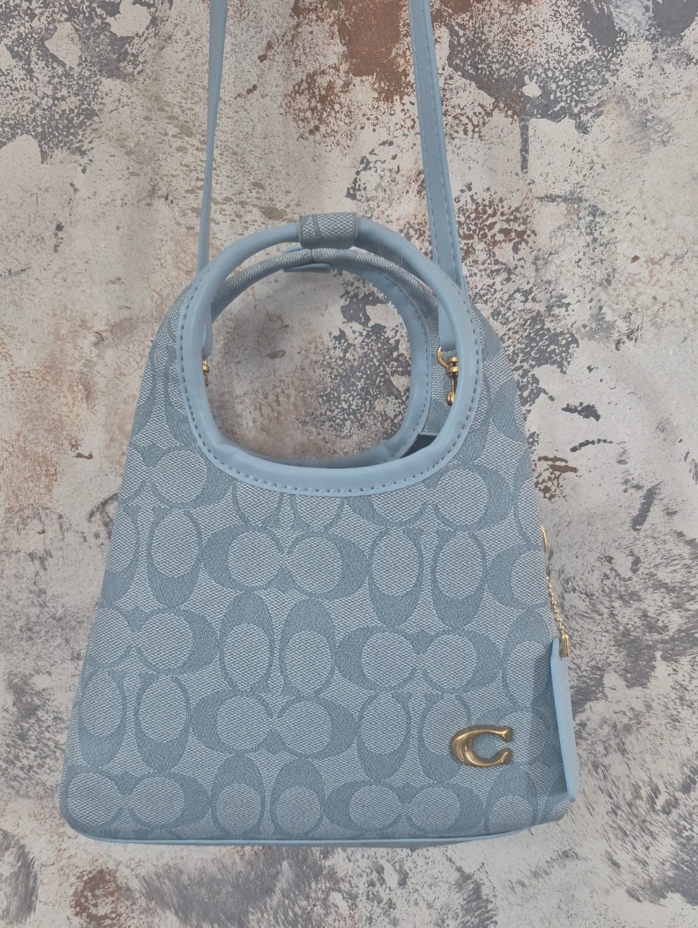 Coach Light Blue Signature Canvas Crossbody/ Hand Bag with Top Handles